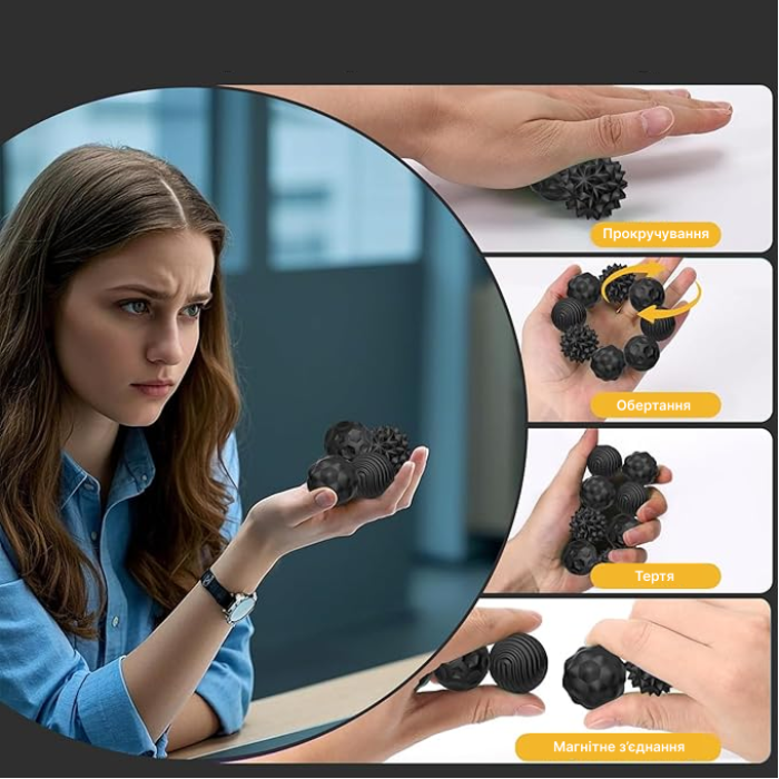 Sensory magnetic balls, BLACK set of 8 pieces, with case, size S - Фото 4