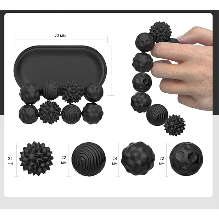 Sensory magnetic balls, BLACK set of 8 pieces, with case, size S - Фото 3