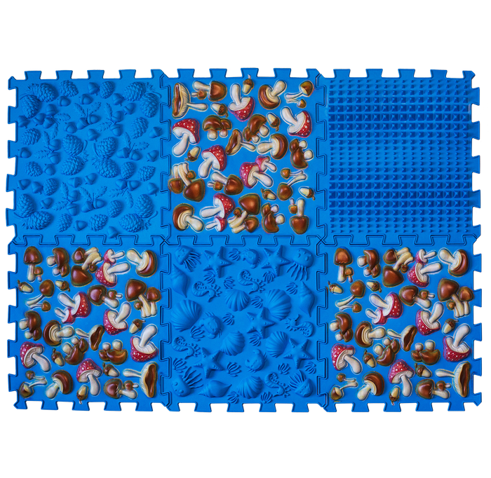 Massage mat "Puzzles Mix" 6 elements "Colored Mushrooms" for a boy - Фото 1
