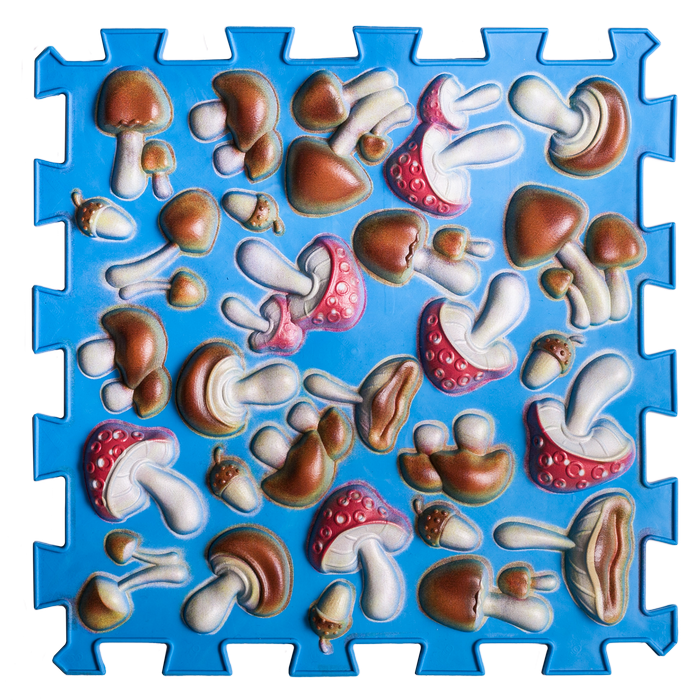 Massage mat "Puzzles Mix" 6 elements "Colored Mushrooms" for a boy - Фото 2