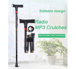 Walking stick with flashlight and radio