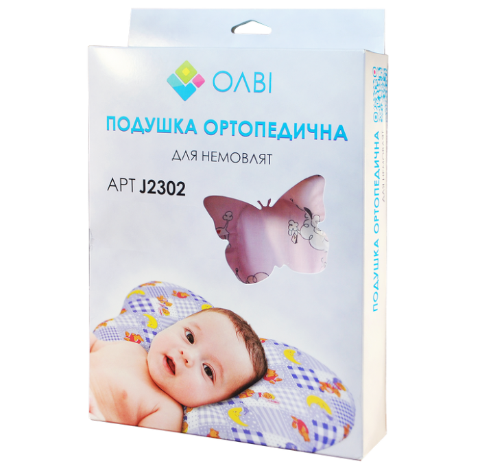 Ортопедическая подушка для новорожденных в коробке 28,5х21х7,5см "Бабочка" Olvi J2302BOX - Фото 1