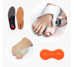 Набір при Халлюс вальгусі: вальгусна шина, бандаж гелевий з перегородкою, тренажер, ортопедичні устілки, масажний м'яч Набір при Халлюс вальгусі: вальгусна шина, бандаж гелевий з перегородкою, тренажер, ортопедичні устілки, масажний м'яч