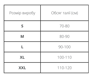 Таблиця размірів